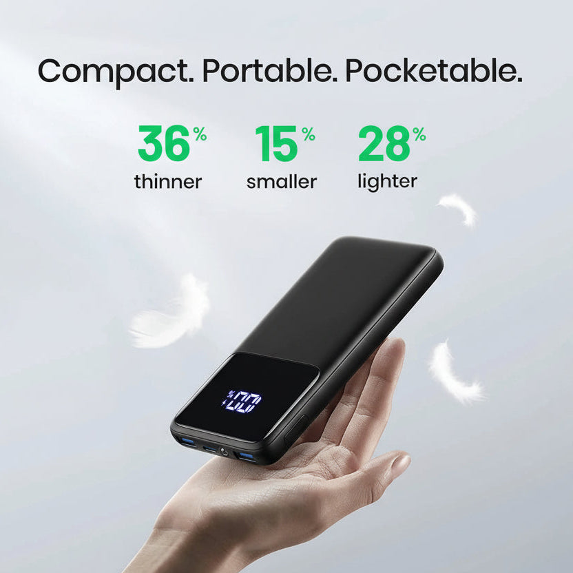 Portable Power Bank, Slimmest 10000Mah Fast Charging Portable Charger Compatible with Iphone & Samsung, Black