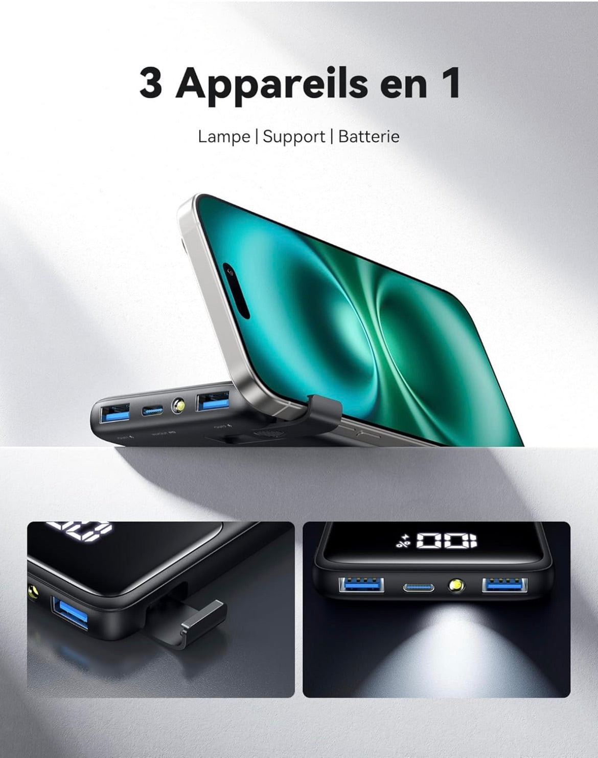 Portable Power Bank, Slimmest 10000Mah Fast Charging Portable Charger Compatible with Iphone & Samsung, Black